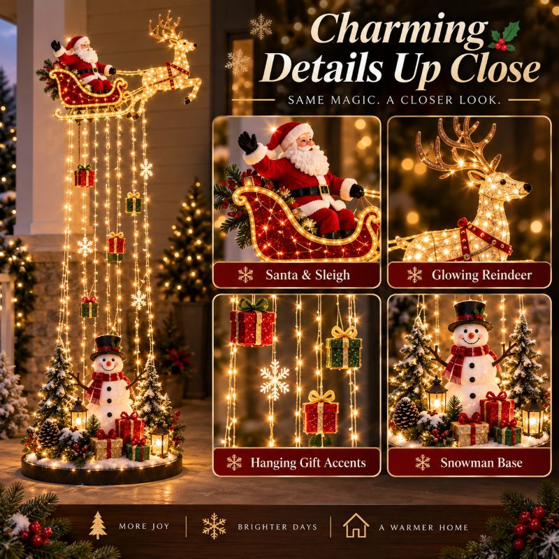 🎅 Santa’s Magical Sleigh Light Cascade™ – Lighted Christmas Decor