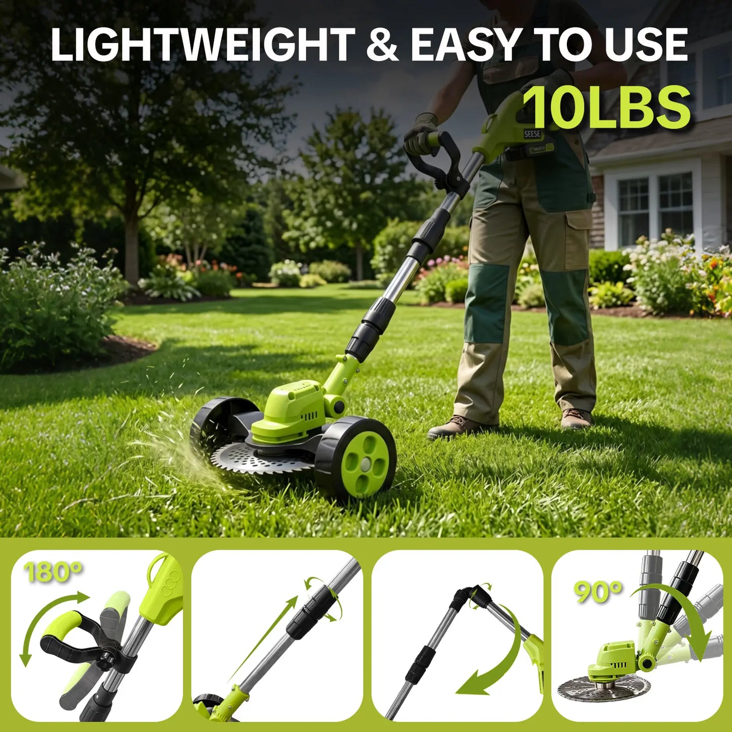 🍃3-in-1 Cordless Lawn Mower with Dual 21V Batteries – Lightweight Grass Trimmer & Edger for Effortless Yard Care