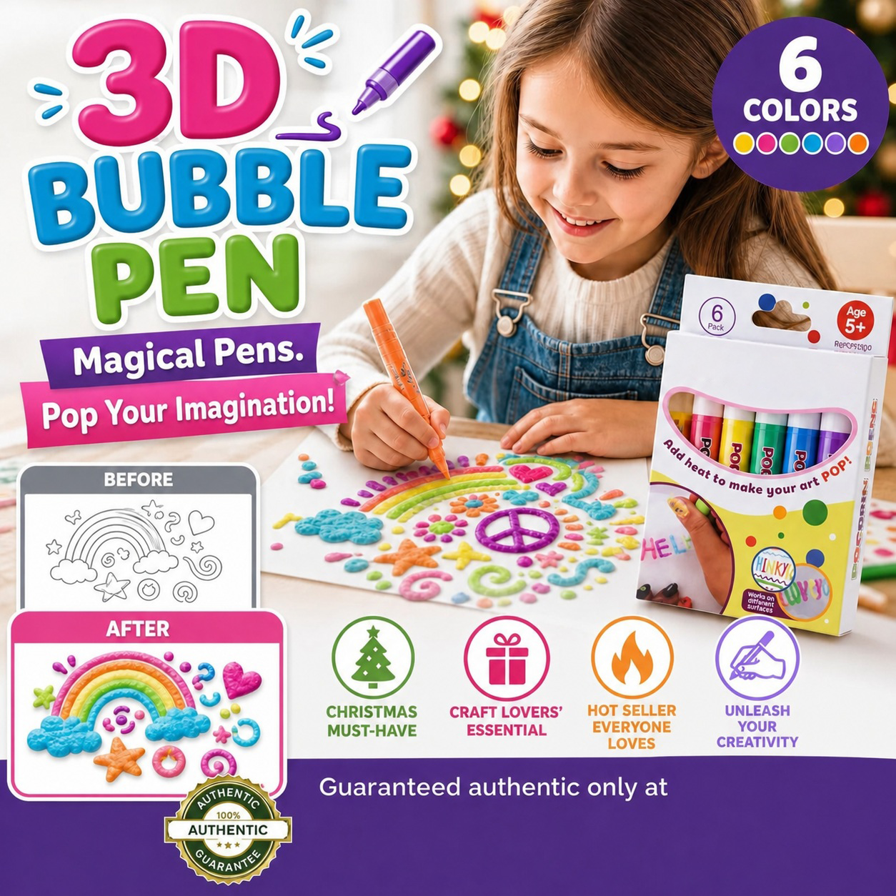 🎁🔮Magic Pen – Draw 3D with one stroke!🎄 DIY Bubble Popcorn Drawing Pens🔥