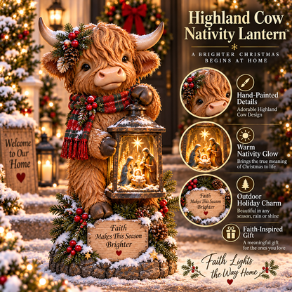 🐮✨ Highland Cow Nativity Lantern™ – Solar Lighted Christmas Porch & Garden Decor ✝️🎄