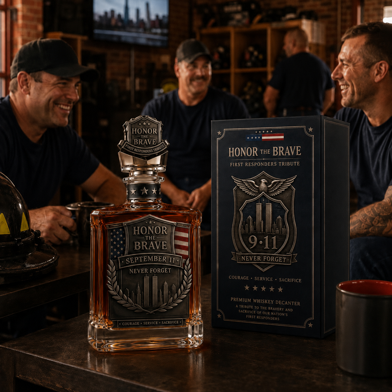 Honor the Brave Relief Decanter & Emblem – Hero Commemorative Ornament for Home Bar Display