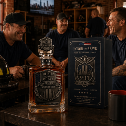 Honor the Brave Relief Decanter & Emblem – Hero Commemorative Ornament for Home Bar Display