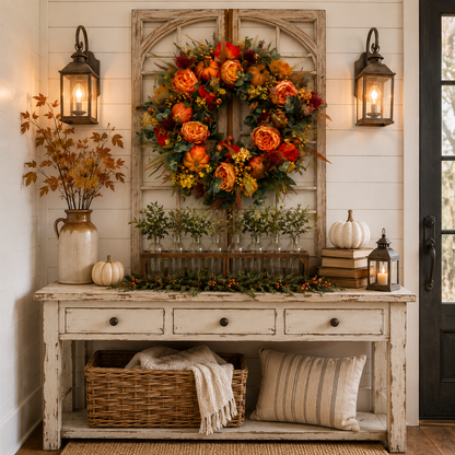 Handmade Fall Peony And Pumpkin Wreath - Year Round Wreath