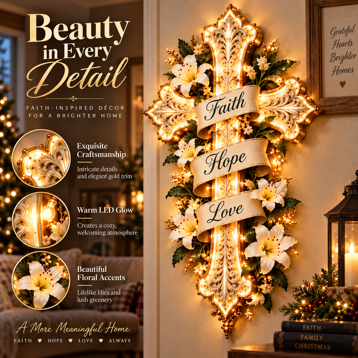 ✨✝️ Faith Lights the Way™ Illuminated Cross Wall Decor