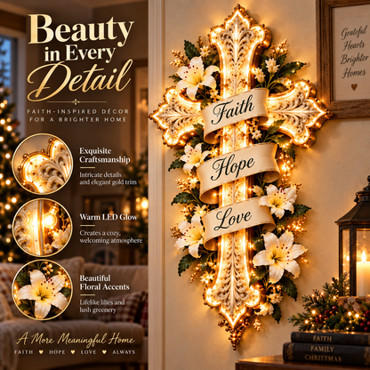 ✨✝️ Faith Lights the Way™ Illuminated Cross Wall Decor