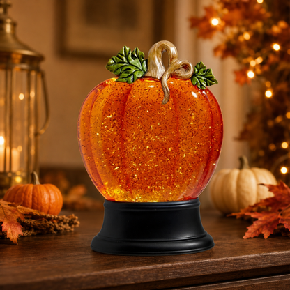 🎉Orange Fall Pumpkin Lighted Glitter Swirl Water Globe