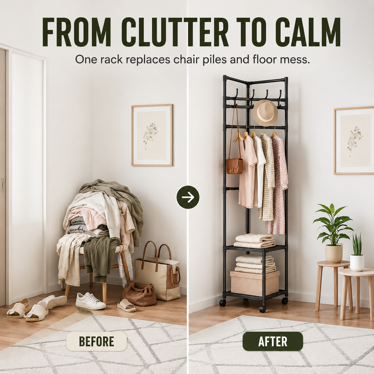 Multi-Functional Rolling Garment Rack with Bottom Storage