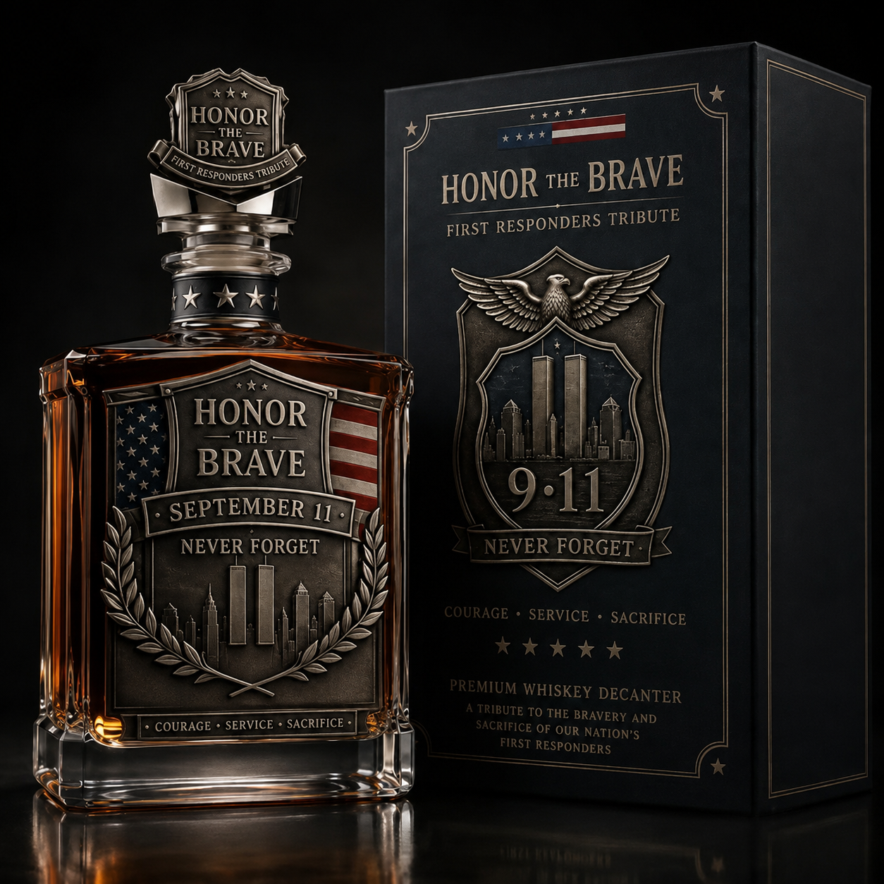 Honor the Brave Relief Decanter & Emblem – Hero Commemorative Ornament for Home Bar Display