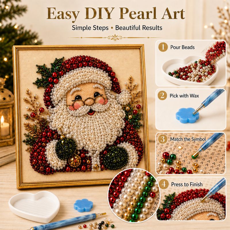 🧘Relaxing & Beginner-Friendly - 🎨💎DIY Christmas Pearl Diamond Painting Art Kit With Frame