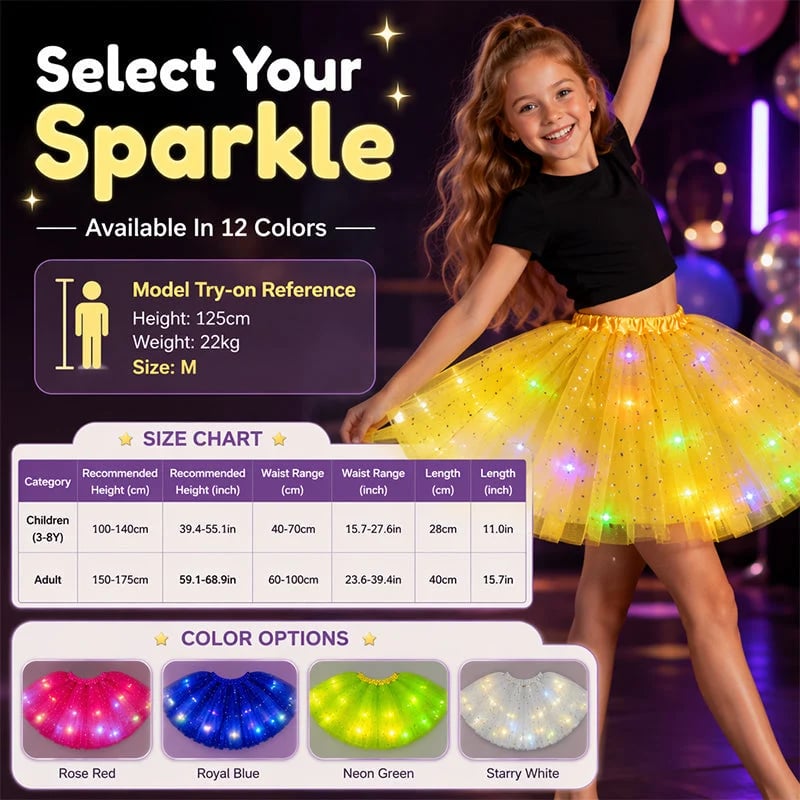 🏆 Last Day 50%OFF!🎁LED Light Up Sequin Tutu Skirt Star Mesh Princess Skirt for Girls and Adults