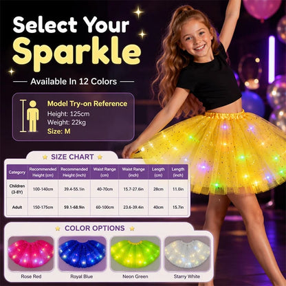 🏆 Last Day 50%OFF!🎁LED Light Up Sequin Tutu Skirt Star Mesh Princess Skirt for Girls and Adults