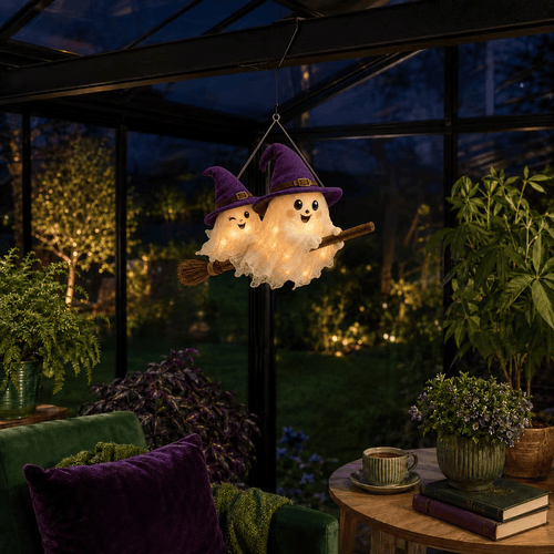 Moonlight Mischief Lighted Ghost Broom Hanger