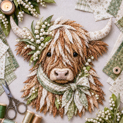 🐮💐🌸 Birth Flower Highland Cow 3D Layered Fabric Art DIY Kit (Beginner-friendly) 🔥