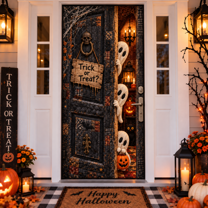 🎃 50% OFF 3D Halloween Illusion Door Cover – Quilt-Inspired Haunted Hallway Decor