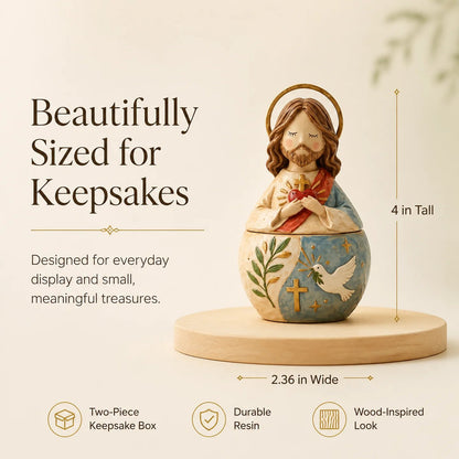 ✨ Divine Grace Collection: Hand-Painted Sacred Heart Jesus & Blessed Mary Keepsake Box