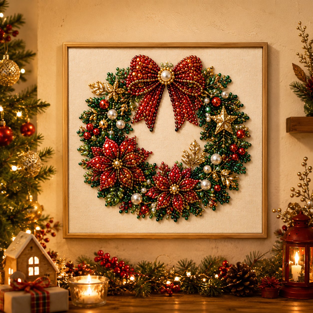 🧘Relaxing & Beginner-Friendly - 🎨💎DIY Christmas Pearl Diamond Painting Art Kit With Frame