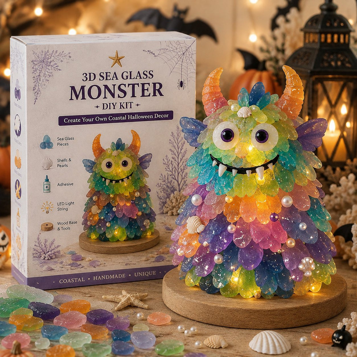 🎉⏳ 49% OFF – 🎃 Beginner-Friendly DIY Lighted Sea Glass Halloween Character Kit Collection | Complete Kit with Sea Glass Pieces, LED Lights & Step-by-Step Guide Included 💕