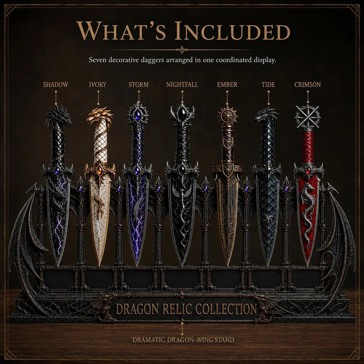 Dragon Relic Collection – 7-Piece Fantasy Dagger Display Set