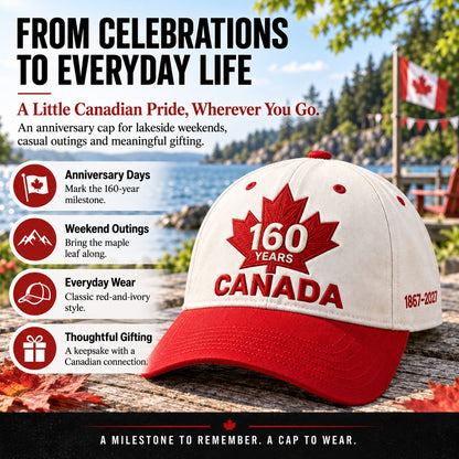 ⏳ Last Day 49% OFF – 🇨🇦 Official Canadian 160th Anniversary Embroidered Cap | 1867–2027 Maple Leaf Heritage Design – Gift Box Edition 🎁