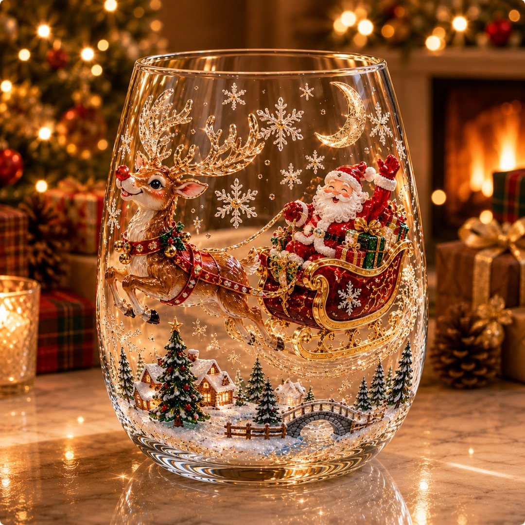 🎄 LAST DAY 49% OFF – ✨ Magical Christmas 3D Glass Cup | Raised Festive Artwork, Sparkling Details & Holiday Gift Drinkware 🎅💎