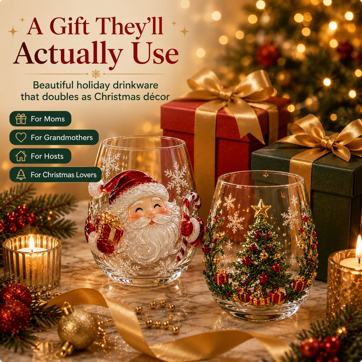 🎄 LAST DAY 49% OFF – ✨ Magical Christmas 3D Glass Cup | Raised Festive Artwork, Sparkling Details & Holiday Gift Drinkware 🎅💎