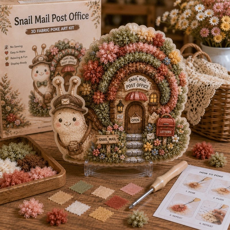 ✨ Whimsical Village 3D Fabric Poke Art Kit | No-Sew Storybook Cottage Craft with Soft 3D Texture, Poke Tool & Display Stand 🏡🧵