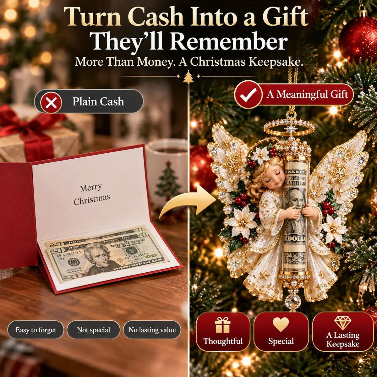 ⏰ LAST DAY SALE 49% OFF! 👼💵 3D Angel Christmas Cash Gift Ornament – Holiday Money Holder Keepsake ✨