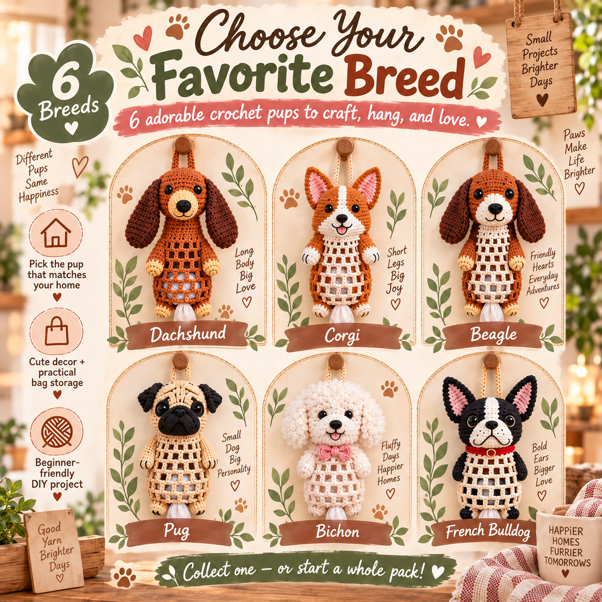 Six Crochet Dog Bag Holder breeds