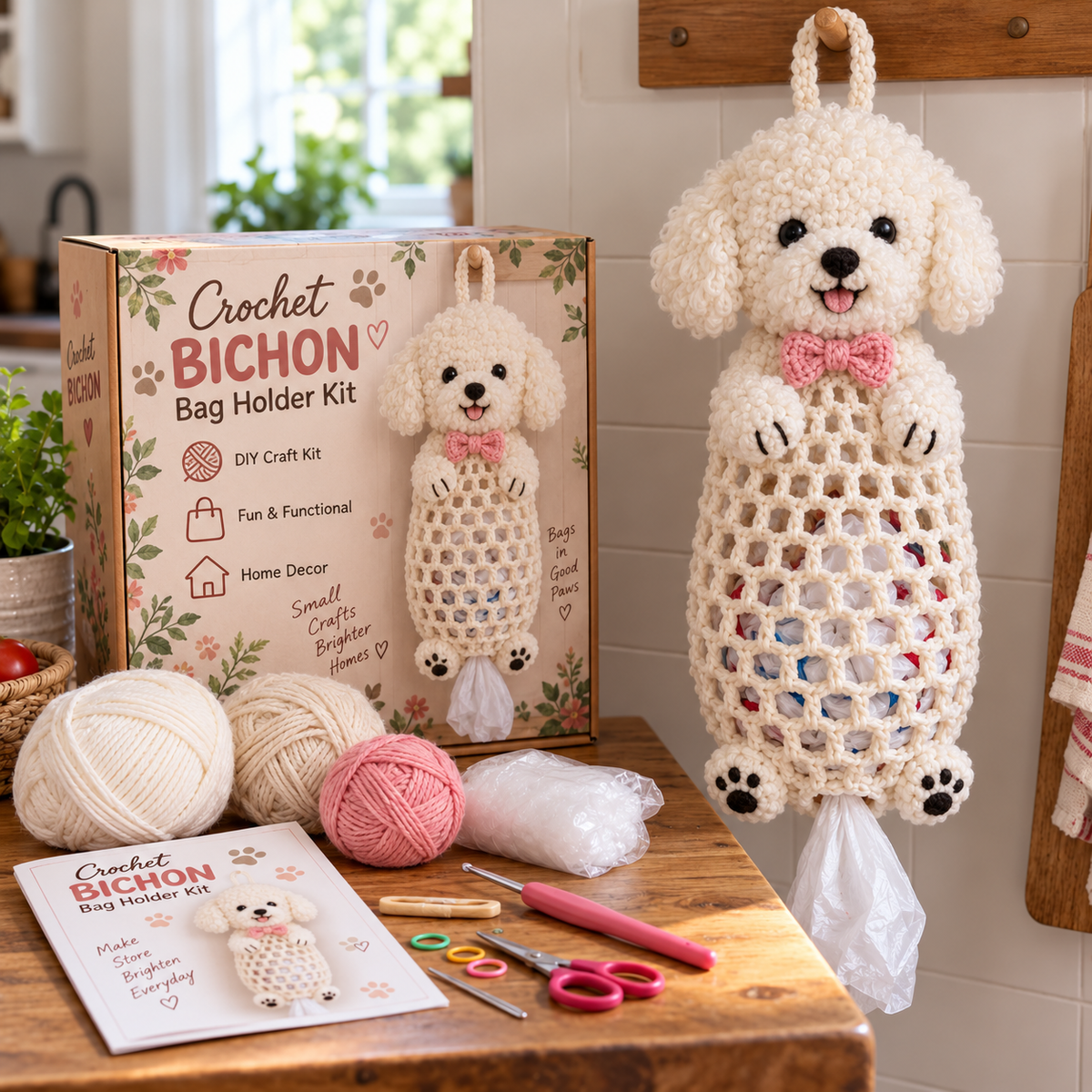 🐶🔥 Last Day 50% OFF – Crochet Dog Bag Holder DIY Kit 🧶 | 6 Adorable Breeds, Cute & Functional Home Decor 🎁
