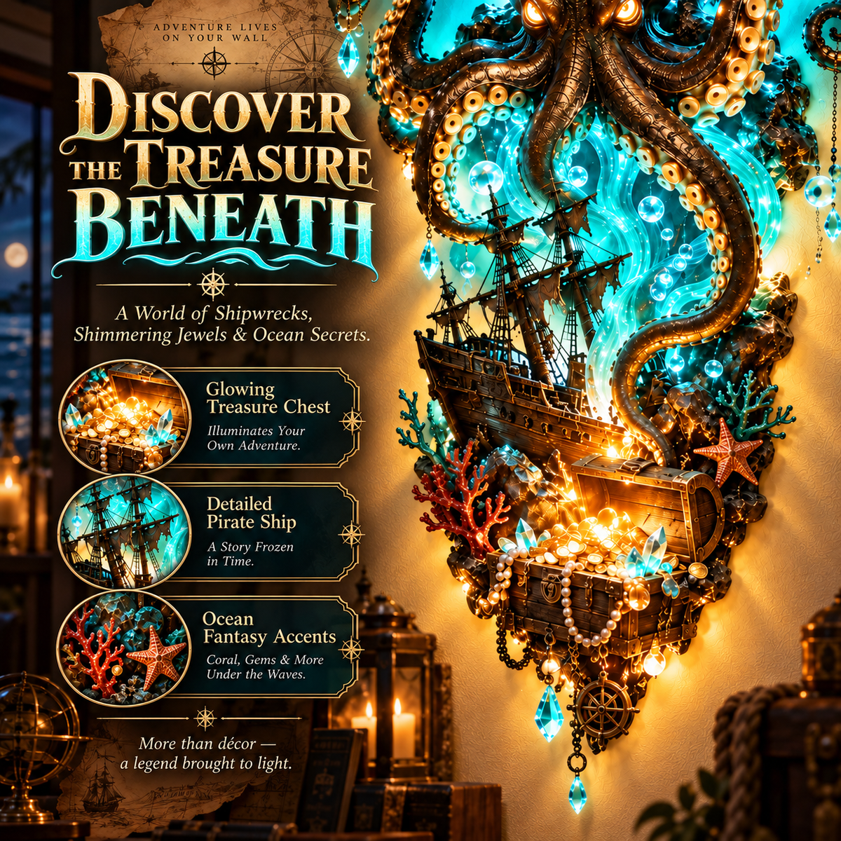 Kraken Lost Treasure underwater fantasy details