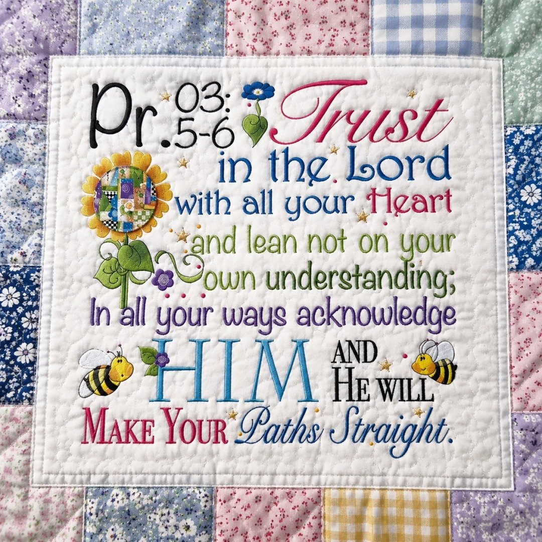 Faith-inspired fabric panel used in a sewing project