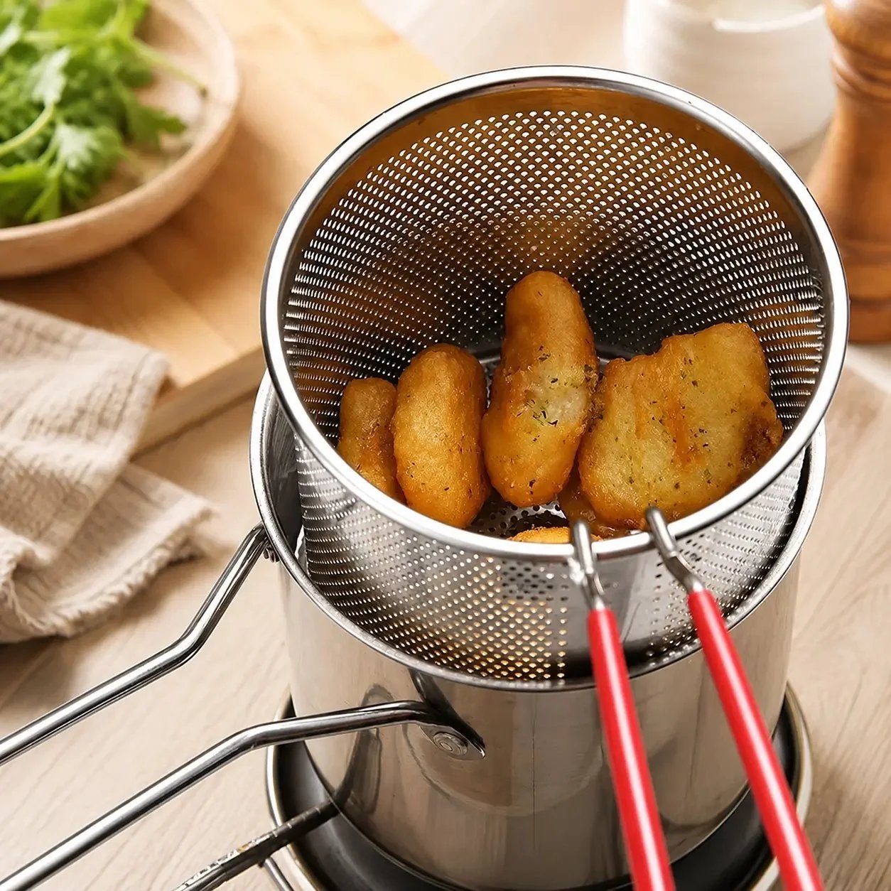 🎁Last Day Promotion 49% OFF🔥Compact Fry Pot with Filter Basket – Stainless Steel, Complete Accessory Kit