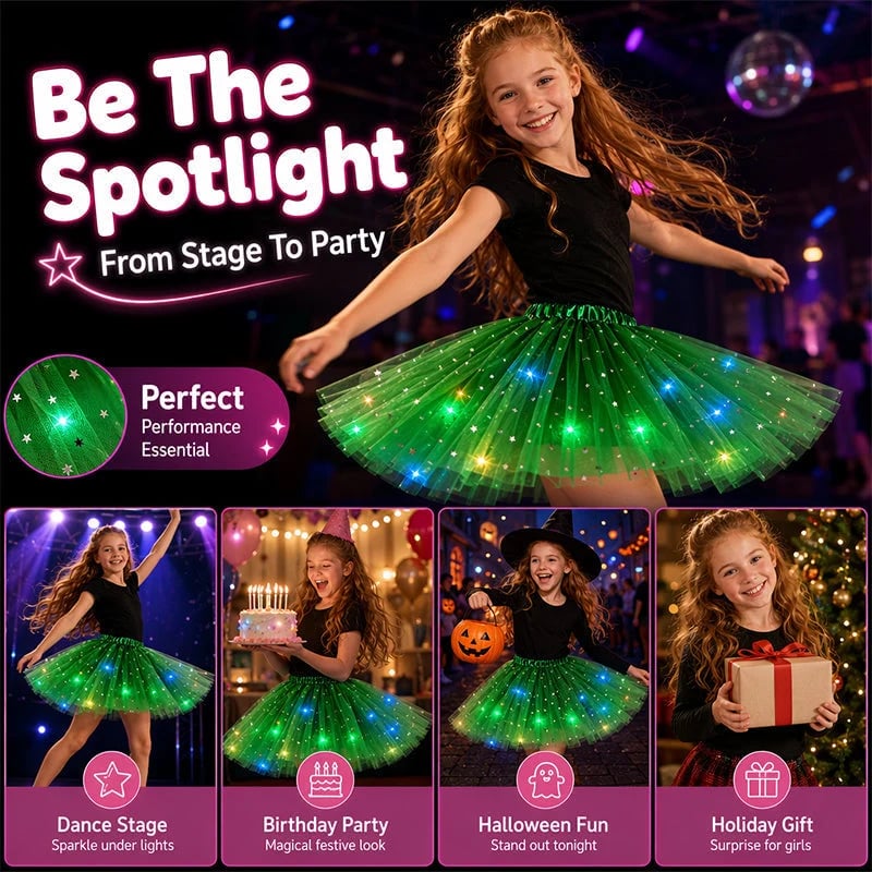 🏆 Last Day 50%OFF!🎁LED Light Up Sequin Tutu Skirt Star Mesh Princess Skirt for Girls and Adults