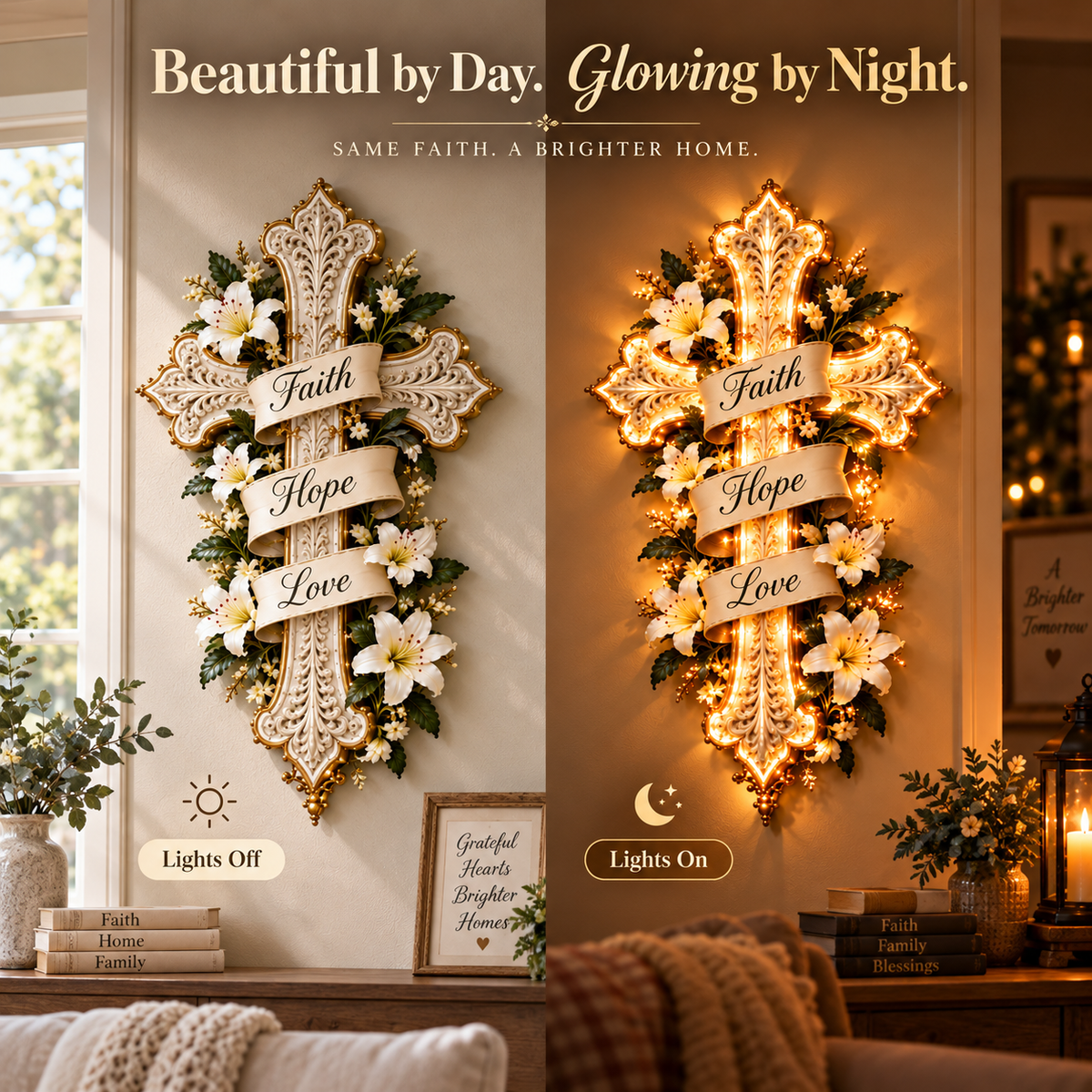 ✨✝️ Faith Lights the Way™ Illuminated Cross Wall Decor