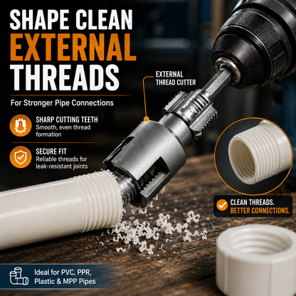 Drill-Powered Pipe Thread Cutting Bit — Internal & External Threading for 1/2' & 3/4' Plastic Pipes