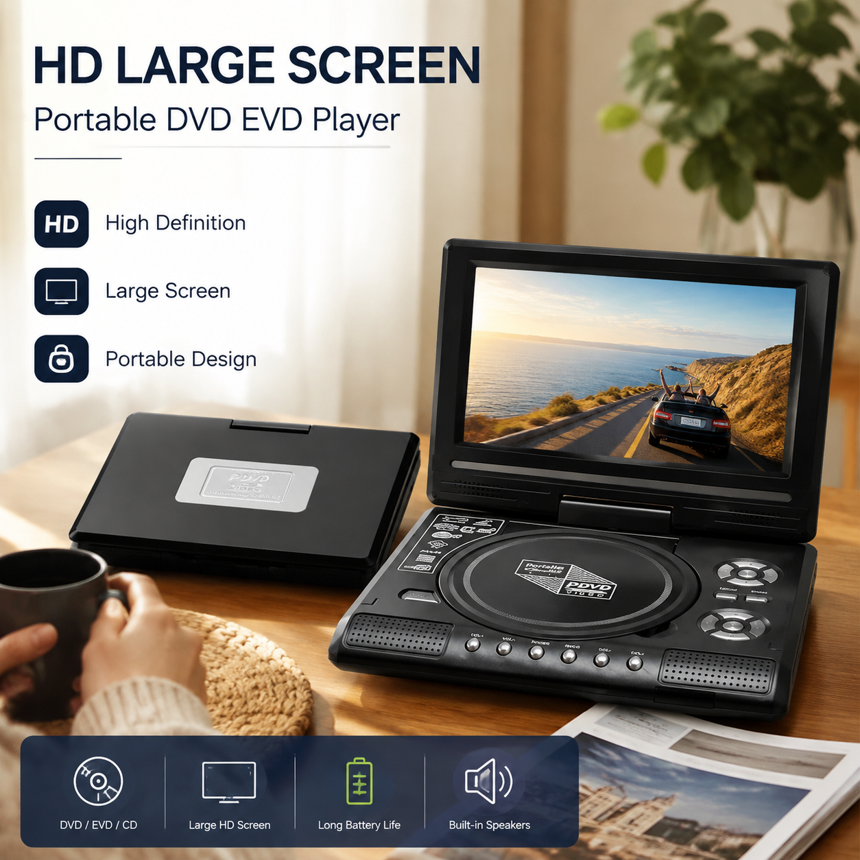 7.8 inch HD portable DVD EVD player