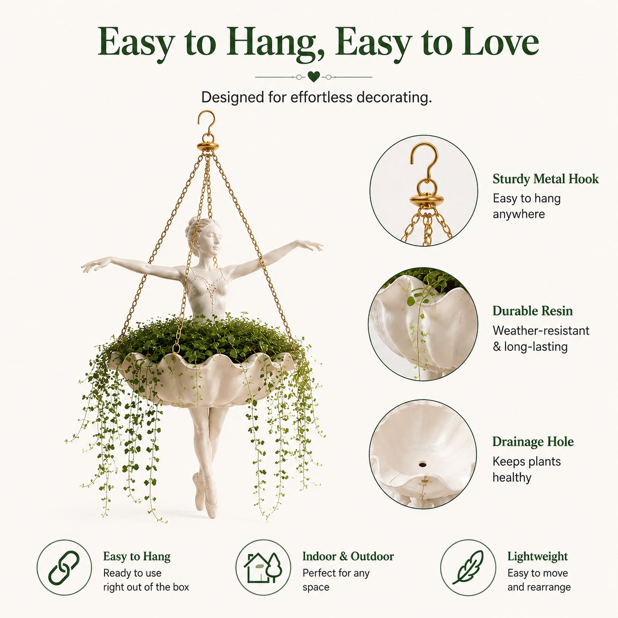 🔥💃 Ballet Dancer Hanging Planter– 🌿Elegant Garden Decor for Porch & Patio