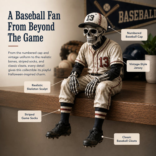 ⚾ Baseball Skeleton Shelf Sitter – He Stayed in the Game a Little Too Long 💀