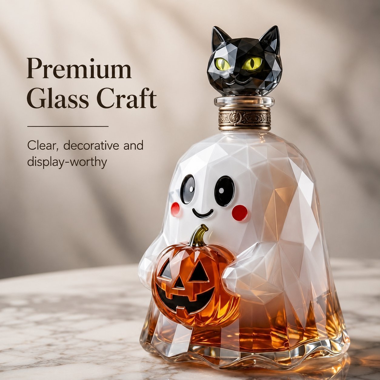 👻🐈‍⬛ Ghost Pumpkin Halloween Decanter 🎃 Spooky Glass Whiskey Bottle