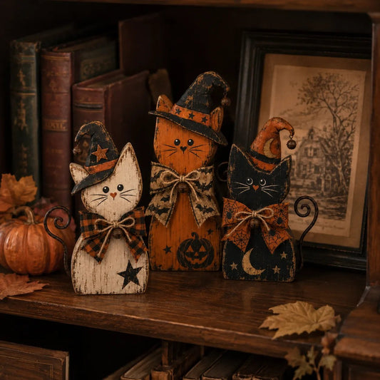 🔥Last Day 49% OFF -🐱Vintage Halloween Witch Cat Decor Set