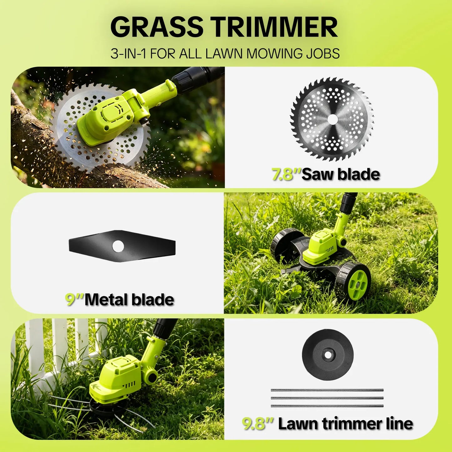 🍃3-in-1 Cordless Lawn Mower with Dual 21V Batteries – Lightweight Grass Trimmer & Edger for Effortless Yard Care
