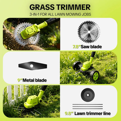 🍃3-in-1 Cordless Lawn Mower with Dual 21V Batteries – Lightweight Grass Trimmer & Edger for Effortless Yard Care