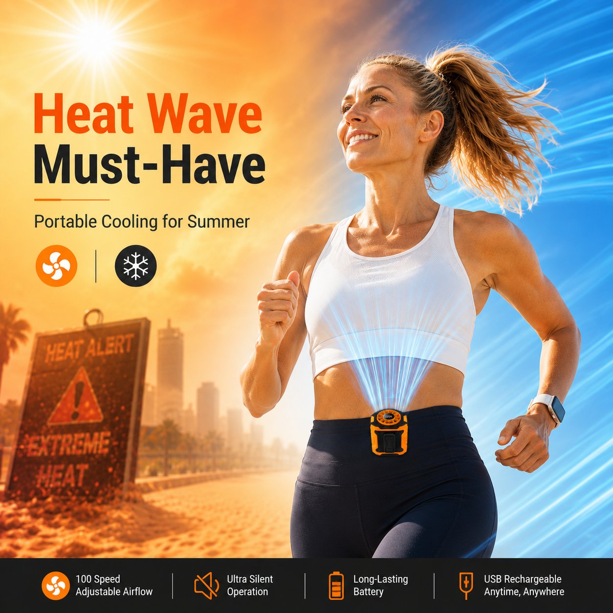 ❄️Last Day 50% OFF - Portable Multi Functional Hands Free Waist Clip Fan With LED Light