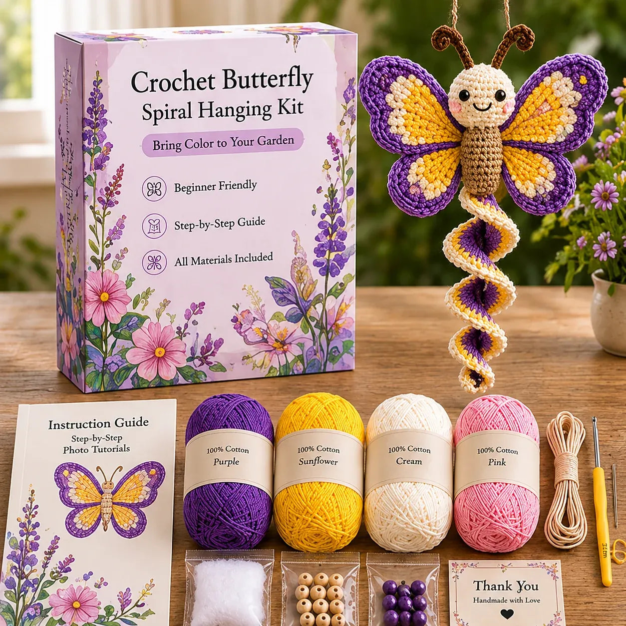 🔥LAST DAY 50% OFF - 🎁Crochet Spiral Hanging Kit – Beginner-Friendly DIY Garden Animal Decor 🧶🌿