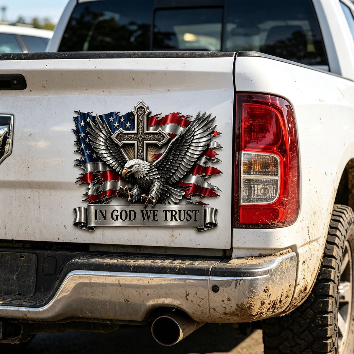 🦅 In God We Trust Bald Eagle Car Emblem | American Flag Faith Badge For Proud Patriots