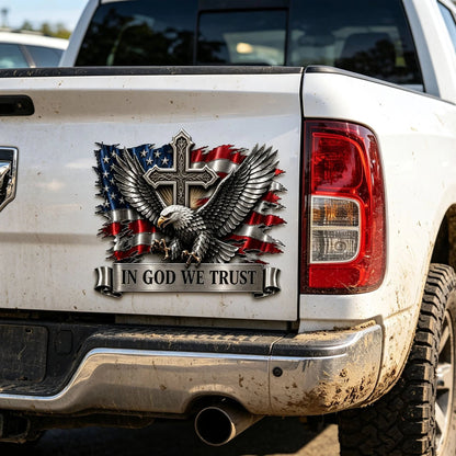 🦅 In God We Trust Bald Eagle Car Emblem | American Flag Faith Badge For Proud Patriots