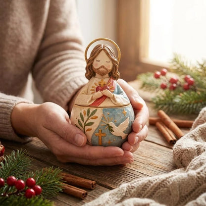 ✨ Divine Grace Collection: Hand-Painted Sacred Heart Jesus & Blessed Mary Keepsake Box