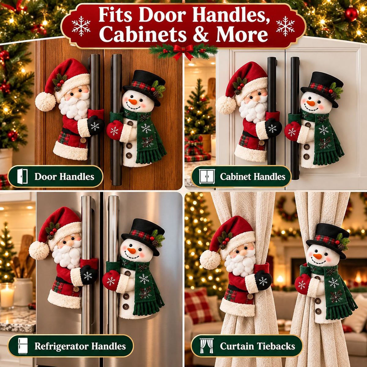 🎅Christmas Door Handle Covers – Santa & Snowman Plush Door Knob Decorations