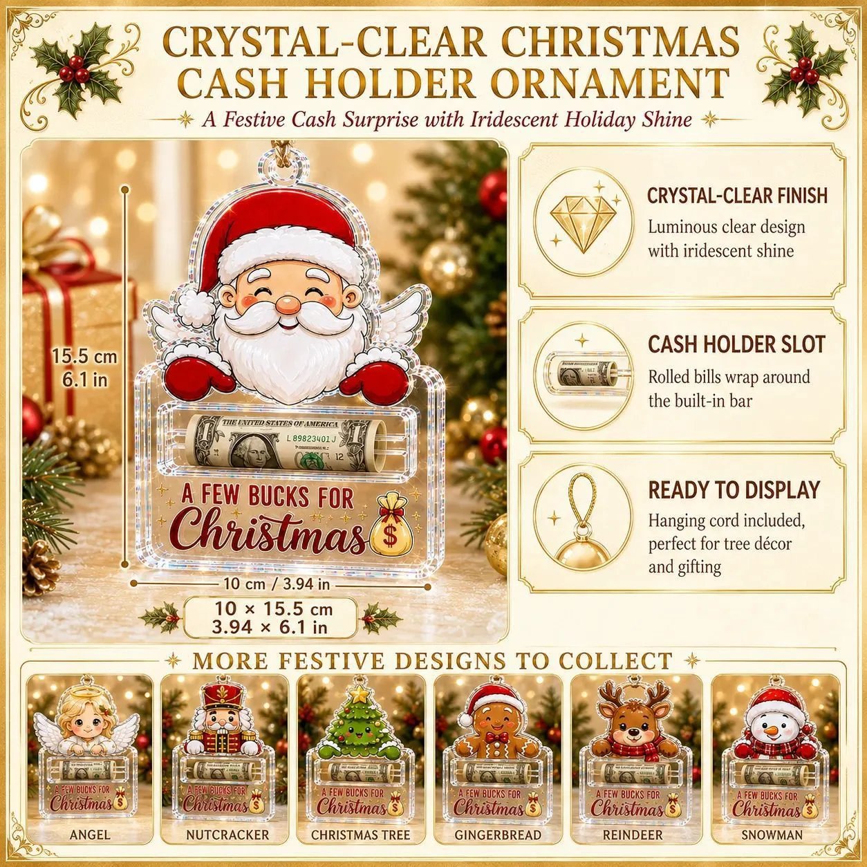 🔥Last Day 60% OFF - 🎄A Few Bucks For ChristmasTM Crystal Acrylic Money Holder Ornament