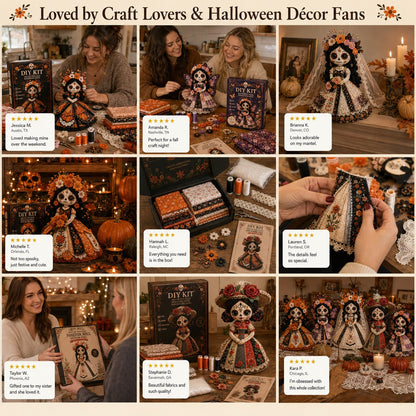 🔥 Day of the Dead Patchwork Doll DIY Kit | Handmade Fabric Craft with Floral Details